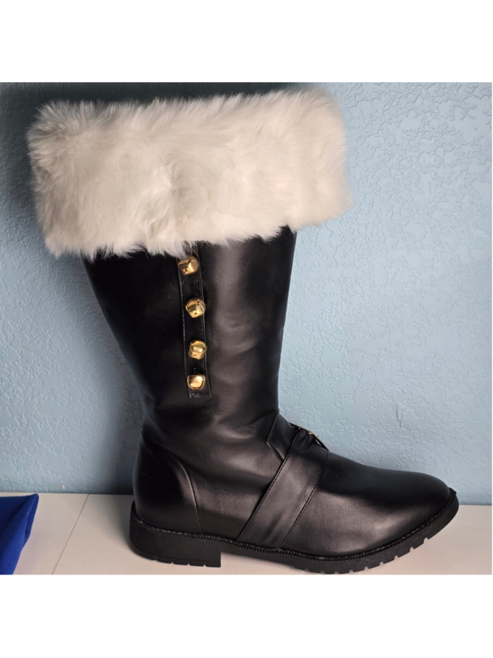 Women's Unbranded Santa Costume Boots Black White Faux Fur Size 11.5